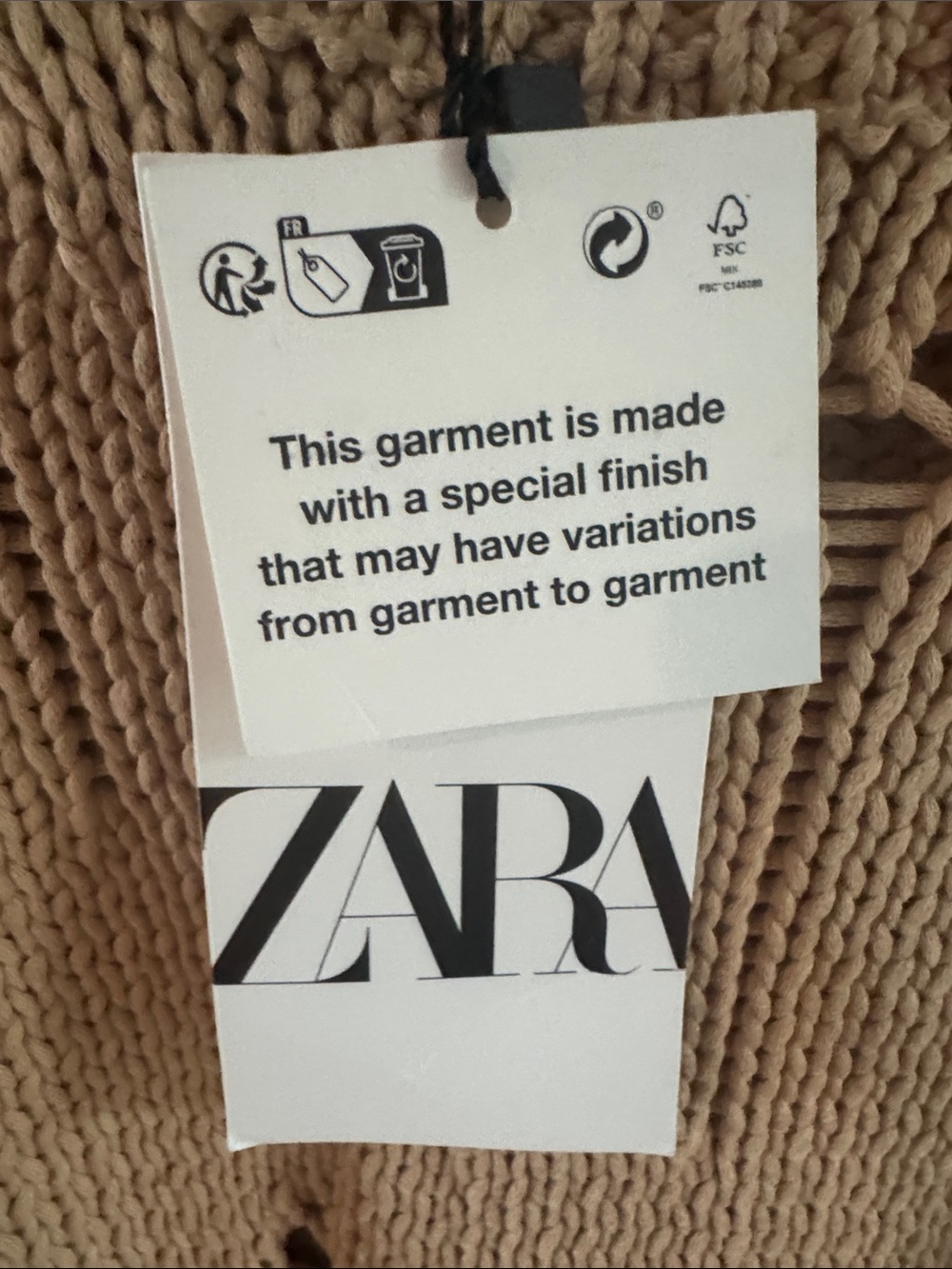 ZARA Distressed Knit Sweater Size Large NWT Beige Oversized Crewneck - Picture 3 of 4